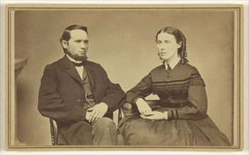 couple, both seated, man with moustachless beard and woman with ringlets; I.F. Alger, American, active 1870s, about 1867