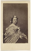 woman wearing a flowered hat and striped shawl, seated; Edward Anthony, American, 1818 - 1888, 1860 - 1862; Albumen silver