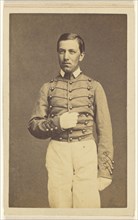 Civil War soldier standing, holding the center of his coat; Charles DeForest Fredricks, American, 1823 - 1894, 1862; Albumen