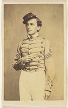 Civil War solding wearing a cap, in quasi-Napoleanic stance; Charles DeForest Fredricks, American, 1823 - 1894, 1862; Albumen