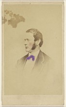 man with long sideburns, in profile, printed in vignette-style; Lew Horning, American, active Philadelphia, Pennsylvania 1860s