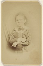 little girl with arms crossed, resting on chair arm, printed in vignette-style; William H. Seeler, American, active Philadelphia
