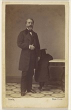 bearded man standing, a top hat and coat on nearby table; Mathew B. Brady, American, about 1823 - 1896, 1862 - 1864; Albumen