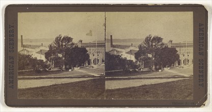 Hudson River. View of building complex; American; about 1870; Albumen silver print