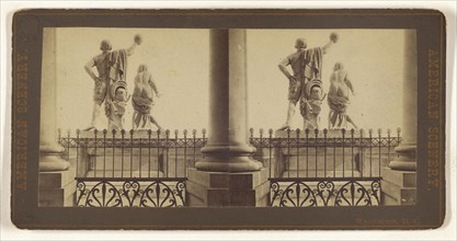 Washington, D.C. back view of two sculpture from an  building balcony; American; about 1865; Albumen silver print
