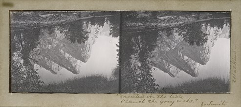 Inverted in Tide, Stand the Grey Rocks, Yosemite; Carleton Watkins, American, 1829 - 1916, July 1861; Albumen glass stereograph