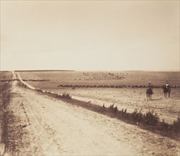 Cavalry Maneuvres with Receding Road; Gustave Le Gray, French, 1820 - 1884, Chalons, France; 1857; Albumen silver print