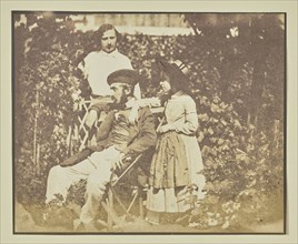 Group portrait in garden; Hippolyte Bayard, French, 1801 - 1887, about 1847; Salted paper print; 12.5 × 15.6 cm