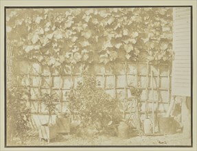 Garden wall with tools; Hippolyte Bayard, French, 1801 - 1887, September 1844; Salted paper print; 19.4 × 24.8 cm