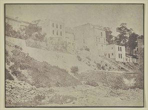 Row of houses on dirt hill; Hippolyte Bayard, French, 1801 - 1887, about 1840 - 1849; Salted paper print; 16.2 x 21.9 cm