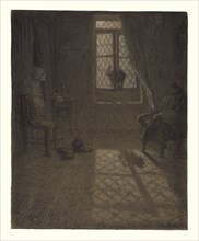 Le chat, The Cat at the Window, Jean-François Millet, French, 1814 - 1875, about 1857 - 1858; Conté crayon and pastel