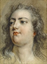 Head of King Louis XV; François Le Moyne, French, 1688 - 1737, about 1729; Black chalk and pastel on faded blue paper;