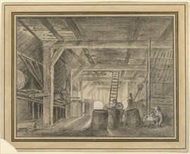 Interior of a Barn with a Family of Coopers; François Boucher, French, 1703 - 1770, France; about 1763 - 1766; Black and white