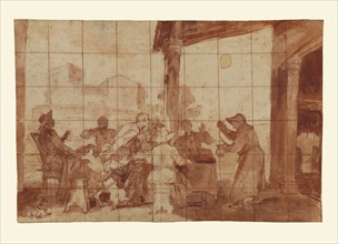 La Burla del Vino , The Wine Jest, Volterrano, Baldassare Franceschini, Italian, 1611 - 1690, Italy; about 1640; Red chalk