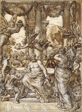 Cybele before the Council of the Gods; Pietro da Cortona, Italian, 1596 - 1669, Italy; 1633; Pen and brown ink with brown wash
