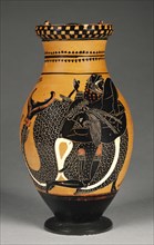 Pitcher with Herakles Wrestling Triton; Chiusi Painter, Greek, active 520 - 510 B.C., Athens, Greece; about 520 - 510 B.C
