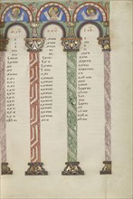 Canon Table Page; Helmarshausen, Germany; about 1120 - 1140; Tempera colors, gold, and silver on parchment; Leaf: 22.9 x 16.5 cm