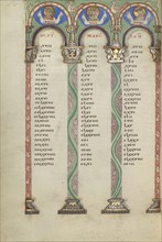 Canon Table Page; Helmarshausen, Germany; about 1120 - 1140; Tempera colors, gold, and silver on parchment; Leaf: 22.9 x 16.5 cm