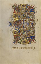 Inhabited Initial C; Montecassino, Italy; 1153; Tempera colors, gold leaf, gold paint, and ink on parchment; Leaf: 19.2 x 13.2