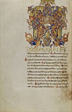 Inhabited Initial M; Montecassino, Italy; 1153; Tempera colors, gold leaf, gold paint, and ink on parchment; Leaf: 19.2 x 13.2