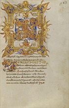 Inhabited Initials IN; Montecassino, Italy; 1153; Tempera colors, gold leaf, gold paint, and ink on parchment; Leaf: 19.2 x 13.2