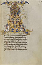 Inhabited Initial A; Montecassino, Italy; 1153; Tempera colors, gold leaf, gold paint, and ink on parchment; Leaf: 19.2 x 13.2