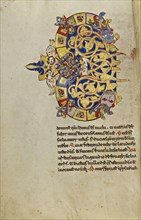 Inhabited Initial C; Montecassino, Italy; 1153; Tempera colors, gold leaf, gold paint, and ink on parchment; Leaf: 19.2 x 13.2