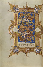 Inhabited Initial E; Montecassino, Italy; 1153; Tempera colors, gold leaf, gold paint, and ink on parchment; Leaf: 19.2 x 13.2