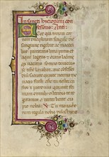 Decorated Initial E; Ferrara, Emilia-Romagna, Italy; about 1469; Tempera colors, gold paint, gold leaf, and ink on parchment