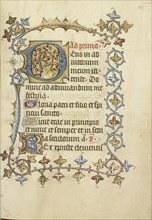 Decorated Initial D; Utrecht, probably, Netherlands; about 1405 - 1410; Tempera colors, gold leaf, and ink on parchment; Leaf