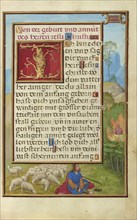 Border with Moses and the Burning Bush; Simon Bening, Flemish, about 1483 - 1561, Bruges, Belgium; about 1525 - 1530; Tempera