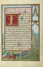 Border with Michal Helping David to Escape from Saul; Simon Bening, Flemish, about 1483 - 1561, Bruges, Belgium; about 1525