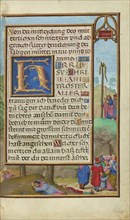 Border with Moses and the Brazen Serpent; Simon Bening, Flemish, about 1483 - 1561, Bruges, Belgium; about 1525 - 1530; Tempera