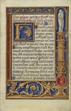Decorated Text Page; Simon Bening, Flemish, about 1483 - 1561, Bruges, Belgium; about 1525 - 1530; Tempera colors, gold paint