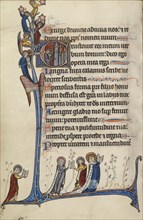 Initial E: David Playing the Harp; Bute Master, Franco-Flemish, active about 1260 - 1290, Northeastern, illuminated, France