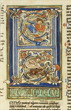 Inhabited Initial H; Sens, or, France; about 1170 - 1180; Tempera colors, gold leaf, and ink on parchment; Leaf: 44.3 x 29.1 cm