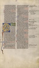 Inhabited Initial Q; Paris, France; about 1170 - 1180; Tempera colors, gold leaf, and ink on parchment; Leaf: 44.3 x 29.1 cm