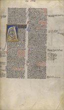 Inhabited Initial A; Paris, France; about 1170 - 1180; Tempera colors, gold leaf, and ink on parchment; Leaf: 44.3 x 29.1 cm