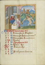 Feasting; Zodiacal Sign of Aquarius; Strasbourg, France; early 16th century; Tempera colors on parchment; Leaf: 13.5 x 10.5 cm