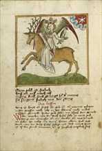 Venus Riding a Stag; Ulm, Germany; shortly after 1464; Watercolor and ink on paper bound between original wood boards covered