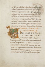 Decorated Initial V; Saint Gall, Switzerland; late 10th century; Tempera colors, gold paint, silver paint, and ink on parchment