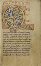 Inhabited Initial Q; Tournai, probably, Belgium; about 1140 - 1150; Tempera colors, gold paint, and ink on parchment