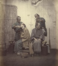 Barbers; Felice Beato, 1832 - 1909, Japan; 1868; Hand-colored Albumen silver print