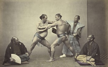 Representatives of Nio, the Japanese Hercules; Felice Beato, 1832 - 1909, Japan; 1866 - 1867; Hand-colored