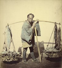 Fishmonger; Felice Beato, 1832 - 1909, Japan; 1866 - 1867; Hand-colored Albumen silver print