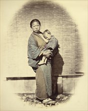 Mother and Child; Felice Beato, 1832 - 1909, Japan; 1866 - 1867; Hand-colored Albumen silver print