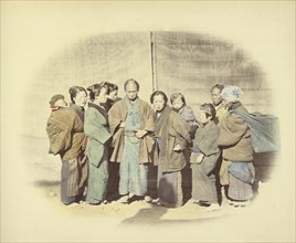 Group in the Street; Felice Beato, 1832 - 1909, Japan; 1866 - 1867; Hand-colored Albumen silver print