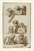 Studies of Figures for the Apotheosis of Bodoni; Giuseppe Bossi, Italian, 1777 - 1815, about 1800; Pen and brown ink and wash