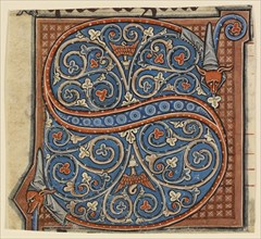 Decorated Initial S; Cambron, Belgium; about 1260 - 1270; Tempera colors on parchment; Leaf: 9 x 10 cm, 3 9,16 x 3 15,16 in