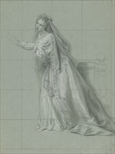 Study of a Woman Turned Toward the Left; Charles-Antoine Coypel, French, 1694 - 1752, about 1749; Black and white chalk on blue